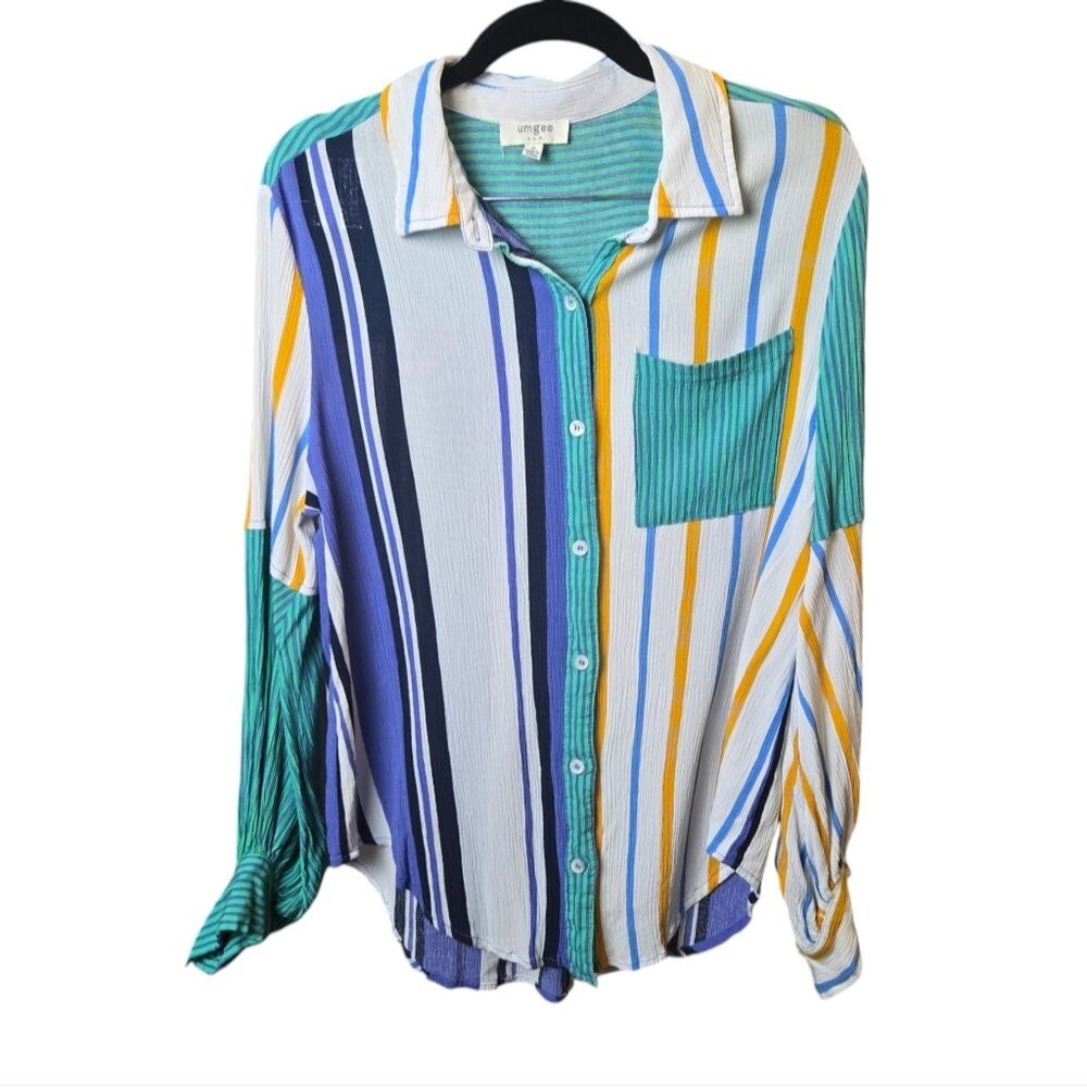 Umgee Striped Button Down Top